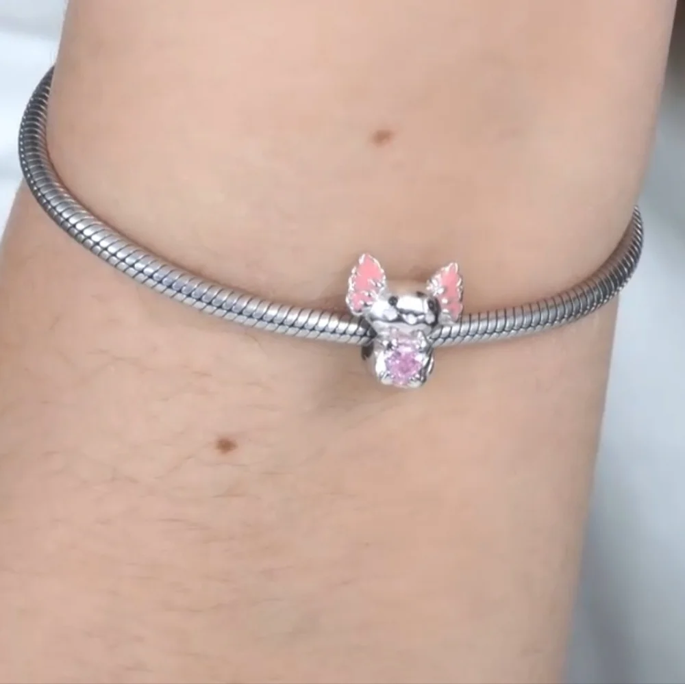 Mexican Axolotl Embraces Heart Gemstone Charm Bead 925 Sterling Silver